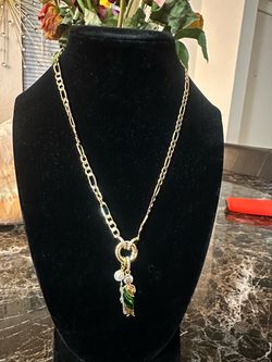 Gold  plated Necklace with Green Enamel Charm