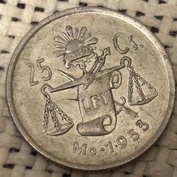25 centavos 1955 Vintage Coin Of Mexico 