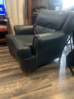 Blue Supple Leather Chair With Ottoman