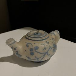 Tea Pot 🕯️ Candle Wax Blue Floral Flowers