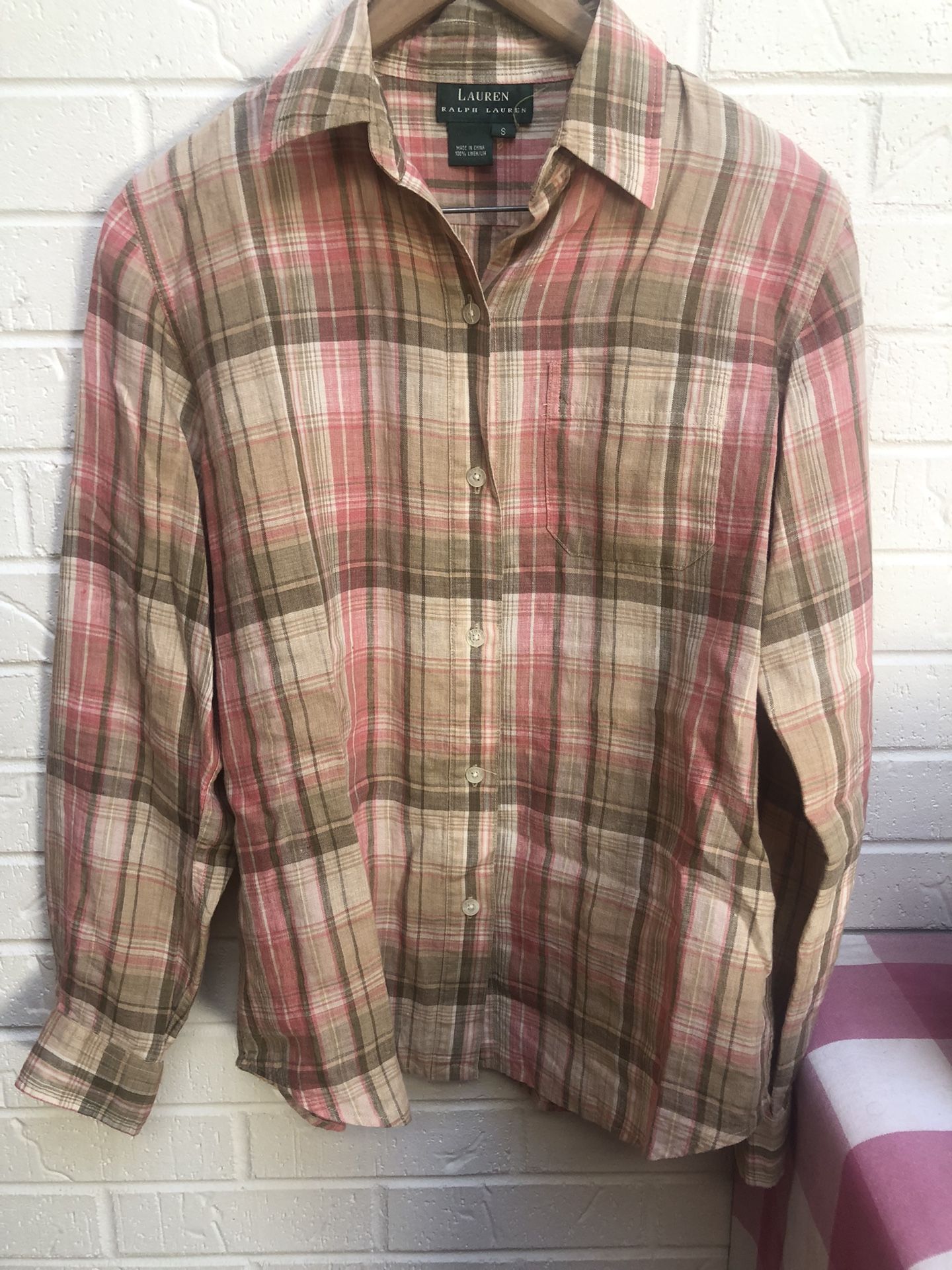 Lauren Ralph Lauren Preowned Womens Plaid Linen Shirt Size S