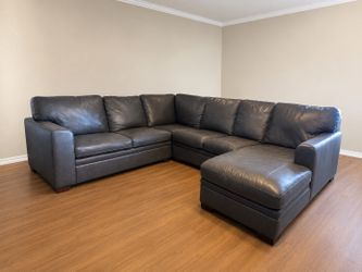 Greer Dark Grey Natural Leather 4 Piece 140" Modular U-Shaped sectional*Delivery available*