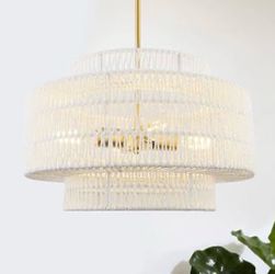 New 18" Boho Rattan Chandelier,4-Light 3-Tier Hand Woven Pendant Light Fixture Dimmable Adjustable