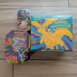 Pokemon Ascended Heroes ETB elite trainer box, mini tin, Mega Charizard x ex promo tin tcg bundle 