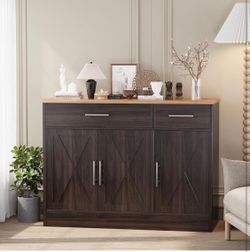 Dark Brown Storage Cabinet w/ Light Wood Top & Drawers