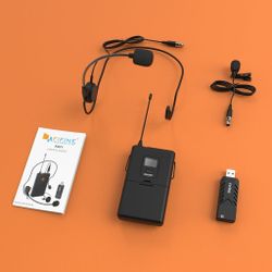 Wireless UHF Microphone System, Headset, Lavalier Lapel Mic, with USB Receiver (FiFine K031B)