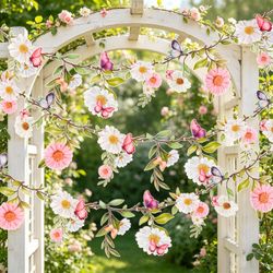 SUNBEAUTY 2Pcs Butterfly Daisy Garland Banner Reusable Waterproof Wildflower Garland 13ft For Enchanted Garden Woodland Birthday Baby Shower Bloom Tea