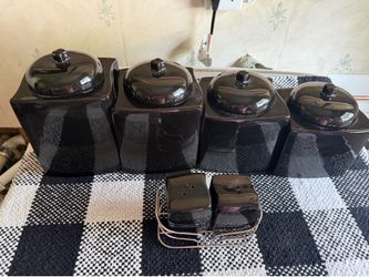 Mikasa Black Ceramic Canister Set with Salt & Pepper Shakers
