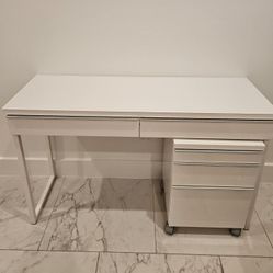 White Besta Burs IKEA DESK, 3 Drawer Unit and Rolling Desk Chair