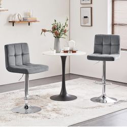 Bar Stools Set of 2, Adjustable Velvet Fabric Swivel Barstools, Modern Counter Stools with Back and Footrest, Counter Height Barstools for Bar, Kitche