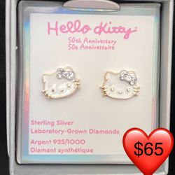 Diamond Hello Kitty Sterling Silver Earrings! Anniversary Edition!