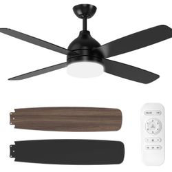 ULG Black Ceiling Fan with Lights and Remote, Dimmable Outdoor Fan for Patios Bedroom Farmhouse, 52"