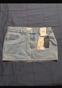 Forever 21 Denim Mini Skirt with Rhinestone Hem