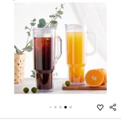 40 oz plastic tumbler with handle and Straw Lid, clear tumbler, Double Wall Vacuum Reusable plastic Water Bottle Travel Mug Cup, Classic Acrylic Tumbl