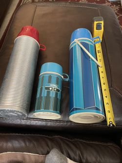 REDUCED ! Three vintage brand name thermos one with drinking cup Insulated
