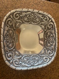 Silver Embossed Floral Decorative Bowl