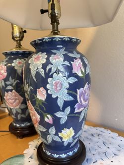 Beautiful blue floral hand painted ceramic lamp