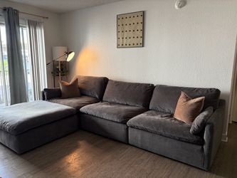 Living spaces grey sofa with matching ottoman