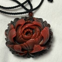 RED FLOWER BLOOM PENDANT Adjustable Cord NECKLACE