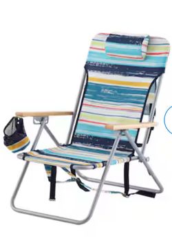 Brand New Polyester Multi-Stripe Folding Beach Chair Adjustable and Carrying Strap/Handle Included