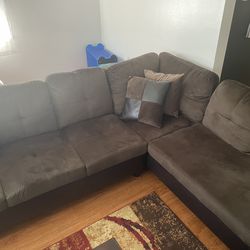brown/faux leather couch/small sectional