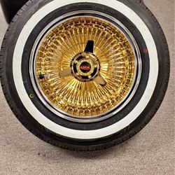 13x7 100 Spoke Straight Lace Gold Center 165/80R13 Hankook SHAVED White Wall Tires!-We Finance 