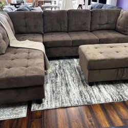 COSTCO Brown Chenille Sectional Couch And Ottoman