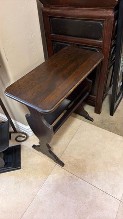 Dark Wood Side Table with Trestle Base