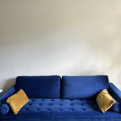 Geo 84’’ Upholstered Sofa (Sapphire Blue)