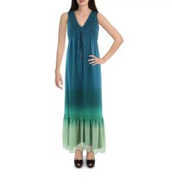 Taylor Womens Green Ombré Smocked Maxi Dress