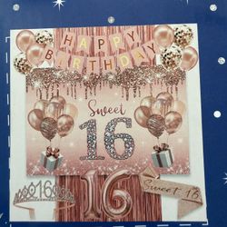 Sweet 16 Party Decorations Birthday Crown and Sash Banner Balloons 