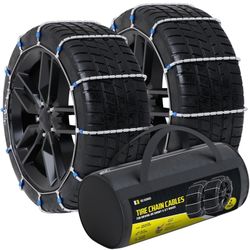Tire Chain Cables For Snow & Ice, Fits Passenger Cars & Some SUVs, Constructed to Provide Maximum Traction & Grip - Set of 2 (Small)