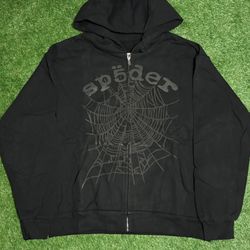 Black Web & Writing Sp5der Zip Up