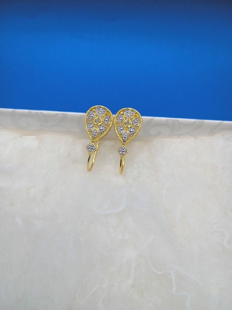 Gold Flash 925 Sterling Silver Diamond Accent Teardrop Leverback Earrings