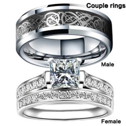 Beautiful Stainless Steel Wedding Bands Set 