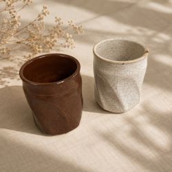 Set of 2 Japanese Handmade Ceramic Yunomi Tea Cups – Rustic Minimalist Pottery