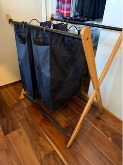 Bamboo & Fabric 3-Bag Laundry Hamper / Organizer