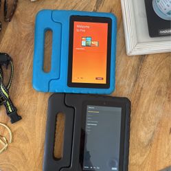 2 Amazon Fire Tablets W/ Kid Cases 