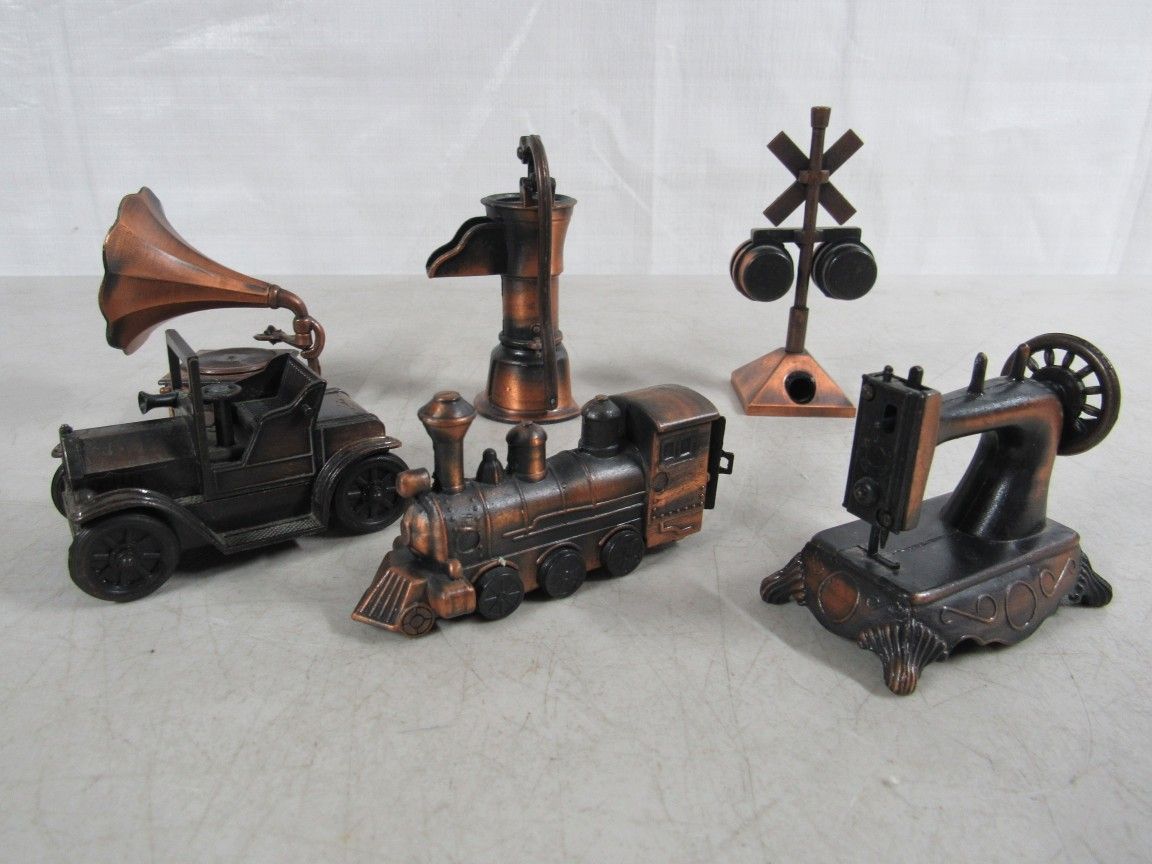 6 Miniature Die Cast Pencil Sharpeners~Locomotive, Sewing Machine, Car
