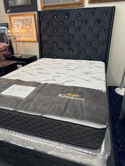NEW Chantilly Black Velvet Bed (Mattress is not Included)