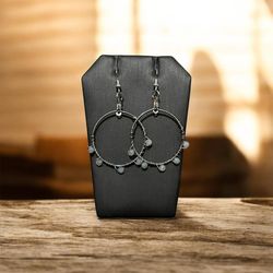 Earrings Aquamarine Stone Wire Wrapped Hoop 925 Silver Plated