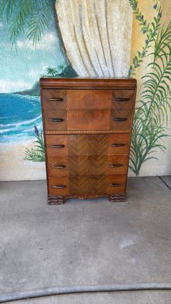 Vintage Art Deco Walnut Tallboy Dresser
