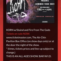 Korn and Staind Lawn Ticket Screenshot Of Unused Ticket