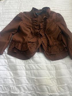 INC Brown Ruffle Cropped Jacket