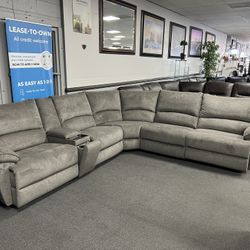 Gray Sofa Sectional w/ Wireless Charger & 3 Power Motion Recliners 