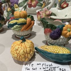 Vintage Fitz And Floyd Vegetable Tea Set And Shakers