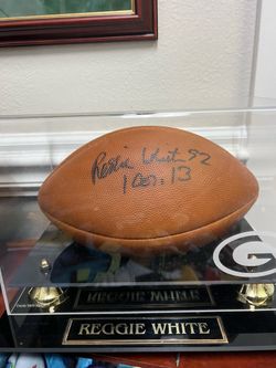 Reggie White Signed NFL Wilson Football with Green Bay  Packers Display Case