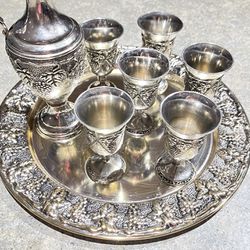 6 silver goblets with kettle