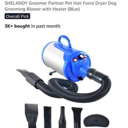 SHELANDY Groomer Partner Pet Hair Force Dryer Dog Grooming Blower with Heater (Blue)