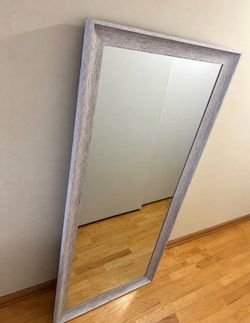 Large Floor Mirror with Gray Wood Frame